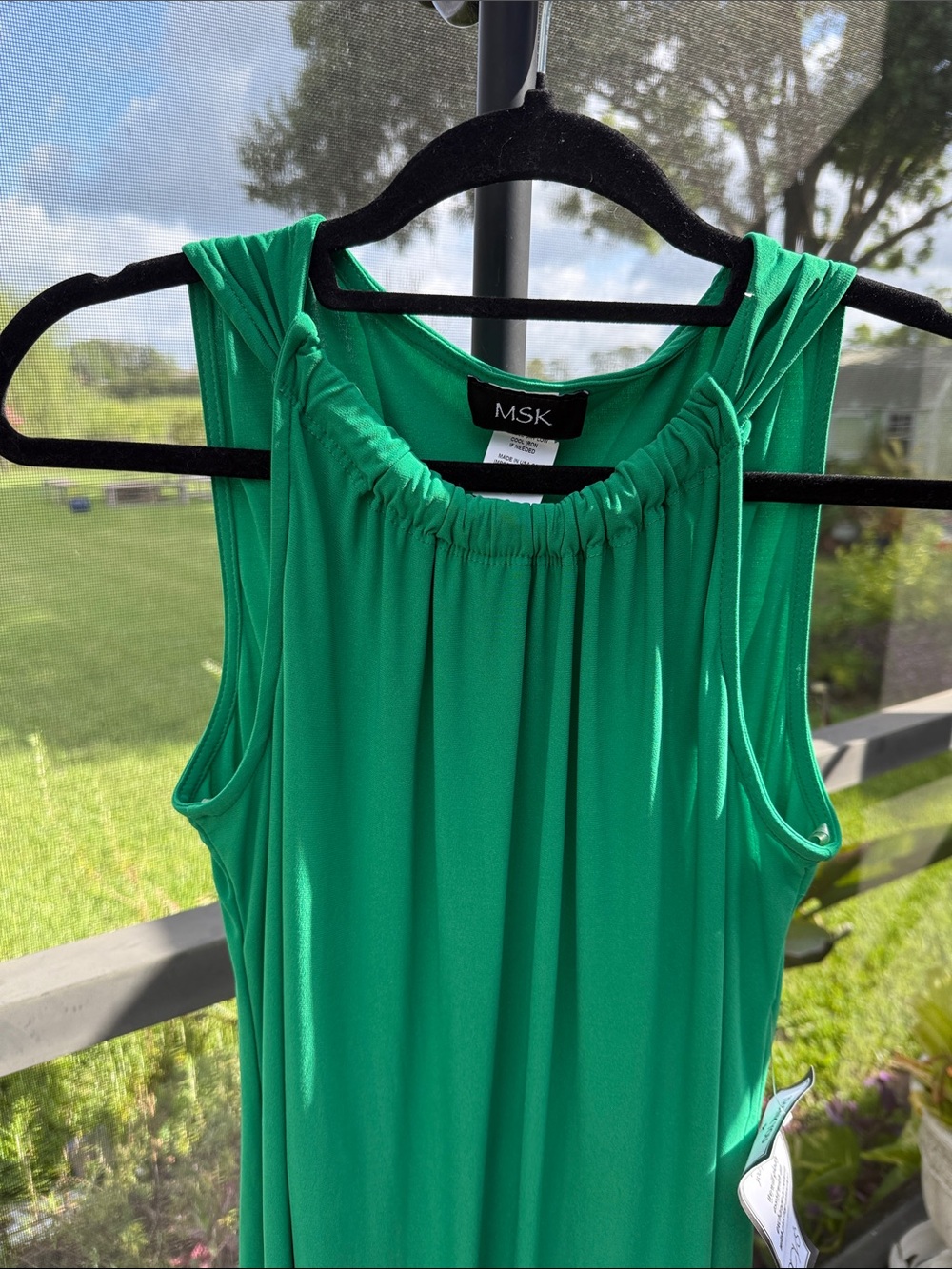 MSK Green Sleeveless Beaded-Hem Midi Dress